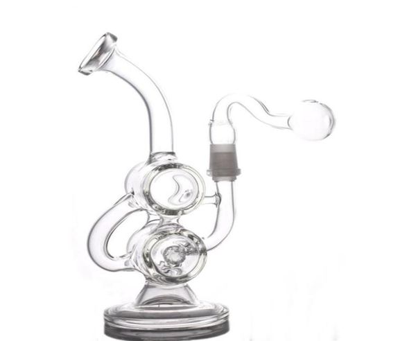 8 polegadas de vidro Recycler Oil Rigs Heady Glass Water Bongs Double Barrel Honeycomb Glass Water Pipes Hookahs Shisha com óleo pot233S8617206