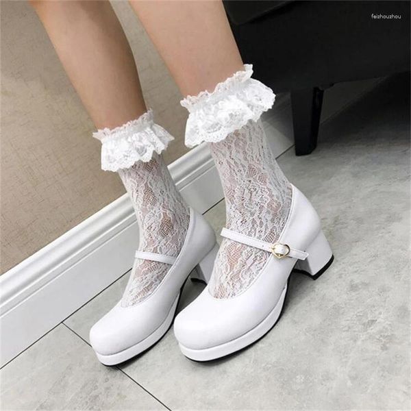 Scarpe eleganti Studente stile college Sweet Lolita Testa quadrata Tacco spesso Donna Fibbia con una sola parola Ragazza Kawaii con tacco alto Cos