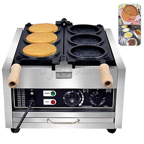 Macchina per waffle con moneta d'oro, rivestimento antiaderente commerciale, macchina per waffle con moneta per pane e formaggio