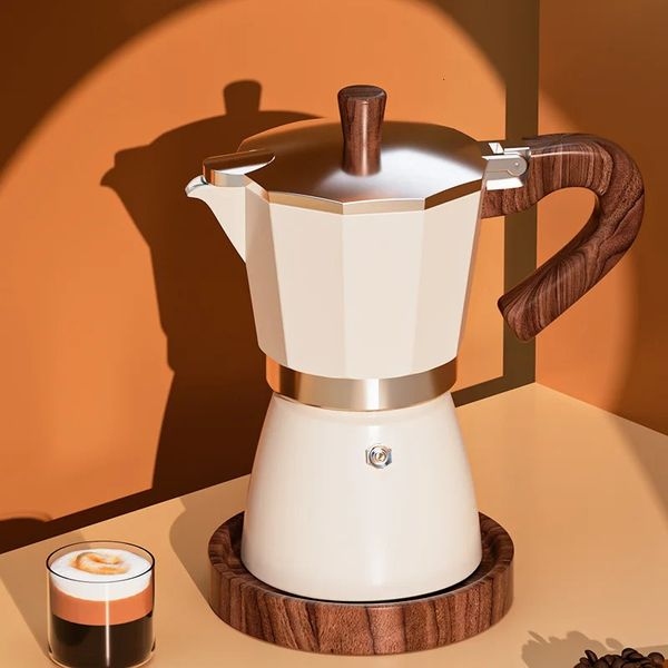 PARACITY 150ML300ML итальянская кофеварка Moka с деревянной ручкой, аксессуары для кафе, чайник, плиты для латте, белый кофейник 240226