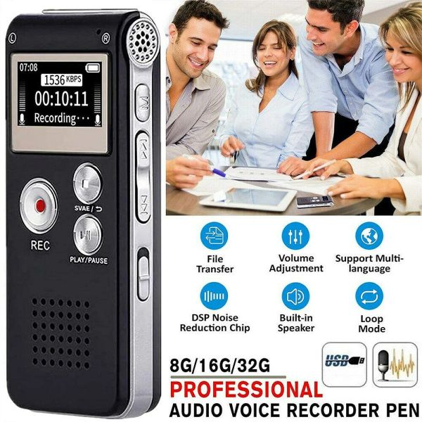 Jogadores portáteis mini gravador de voz digital gravador de som embutido 8/16 / 32g gravador de telefone 3d estéreo wav mp3 player com microfone