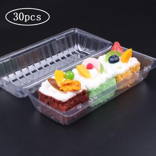 30 pz Scatole per dolci in plastica trasparente e imballaggi per sushi usa e getta trasparenti da asporto Scatola rettangolare per pane alla frutta Bakery254U
