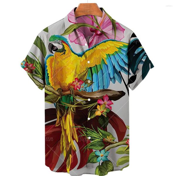 Мужские повседневные рубашки с принтом видов птиц, летние большие модные однобортные блузки с короткими рукавами, трендовые топы, мужская одежда