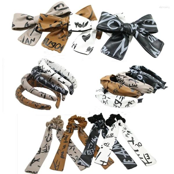 Accessori per capelli 2024 STAMPA INVERNALE Stili in pelle Fiocco CLIP Ragazze Pony Fashion