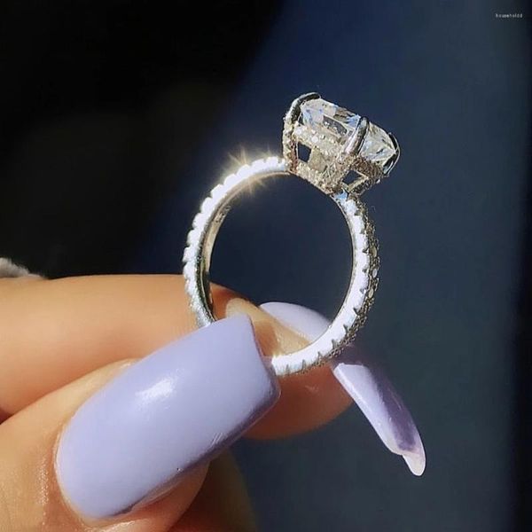 Anéis de cluster eterno 925 anel de prata esterlina 2ct almofada corte branco safira pedra preciosa casamento noivado para mulheres jóias