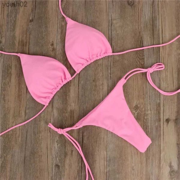 Mulheres Swimwear Verão Sexy Sólido Conjuntos de Biquíni Mulheres Laço Lado G-String Thong Maiô Feminino Bandagem Maiô Brasileiro Biquini YQ240227