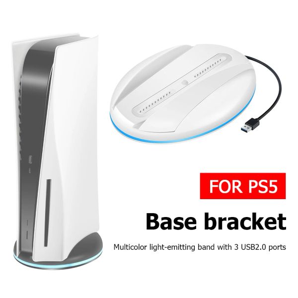 Steht eine neue RGB -Basis für PS5, LED -Atmosphäre leichter Ständer vertikaler horizontaler Station mit 3 USB -Ports Game Console Accessorie für PS5