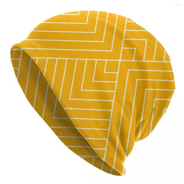 Berets Padrão Nórdico Beanie Chapéus Art Deco Amarelo Tricô Chapéu Ao Ar Livre Elástico Unisex Adulto Caps Outono Gráfico Trendy Bonnet Presente
