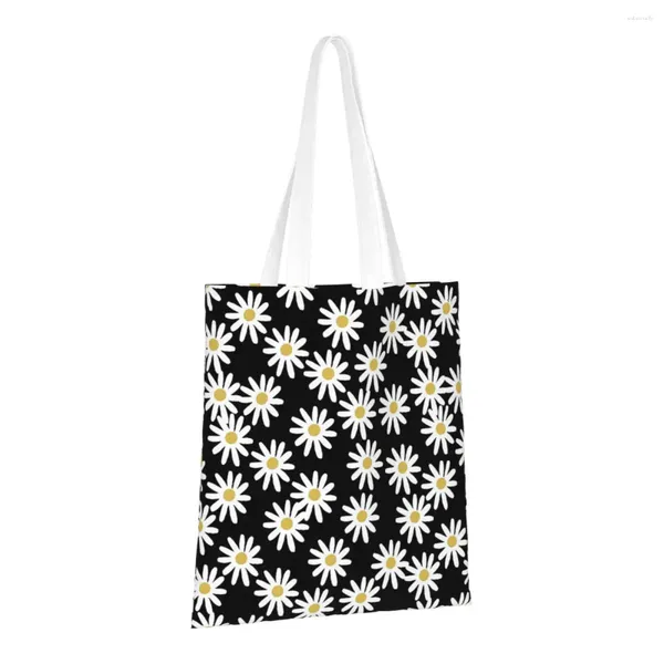 Alışveriş Çantaları Daisy Floral Yeniden Kullanılabilir Bakkal Katlanır Totalar Yıkanabilir Hafif Sağlam Polyester Hediyesi
