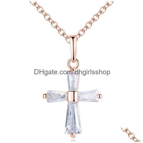 Pingente colares mulheres cruz pingente gargantilha colar rosa ouro sier strass cristal charme jóias moda zircônia cúbica clavícula dhxj9