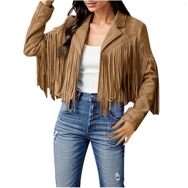 Damen Jacken Quaste Jacke Mäntel Frauen Leder Motorrad Biker Faux Wildleder Mode Moto Radfahren Cropped Tops Weiblich