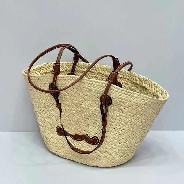 Borsa di marca di moda estiva in edizione limitata Borsa di paglia Borsa di grande capacità Borsa tessuta in fibra vegetale Cesto di verdure carino e pratico Borsa per mummia Borsa a secchiello Borsa da spiaggia