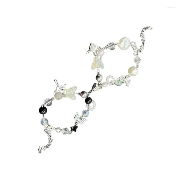 Braccialetti con ciondoli M2EA 2 pezzi elegante braccialetto con perline a farfalla per coppia, semplice braccialetto dell'amicizia regolabile con cuore a forma di stella