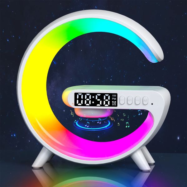 Chargers Multifunction 15W Wireless Charger Stand Pad para iPhone 15 14 13 12 Samsung Alarm Clock Speaker RGB Light Fast Charging Station