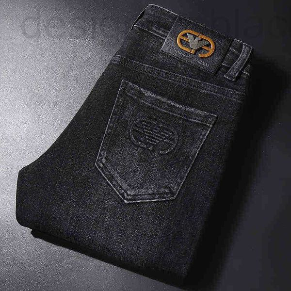 24ss jeans masculinos designer e outono inverno grosso marca magro reto elástico médio cintura juventude preto 28-36 38