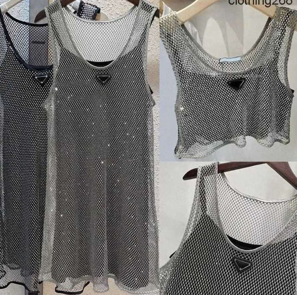 Ärmelloses Damenkleid, ausgehöhlt, schwarzer Satin, Sling, Strass, glänzend, hohl, Weste, Kleider, 2-teiliges Set, Denim-BH-Tops, Größe S-L666