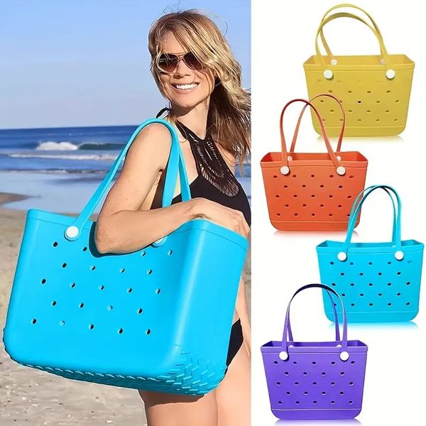 Bolsa de ombro grande de silicone, sacola de praia, eva, plástico, bolsa de natação de verão, sacola de compras de grande capacidade