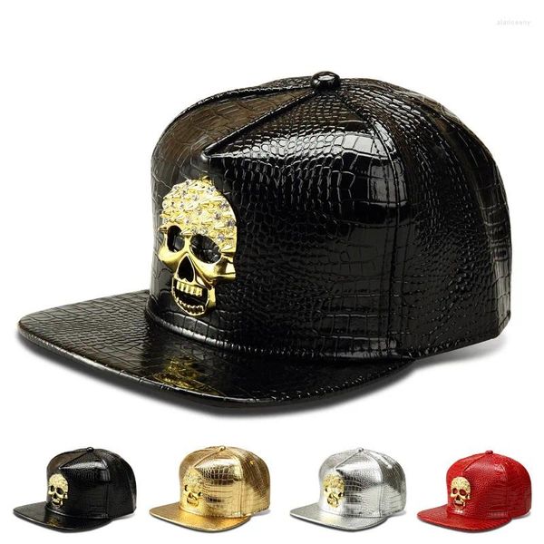 Berretti da baseball Cool Uomo Donna Rivetto Teschio Parasole Berretto da baseball Sport estivo Protezione solare Hip Hop Punk Regolabile Imitazione Pelle di coccodrillo Cappello P52