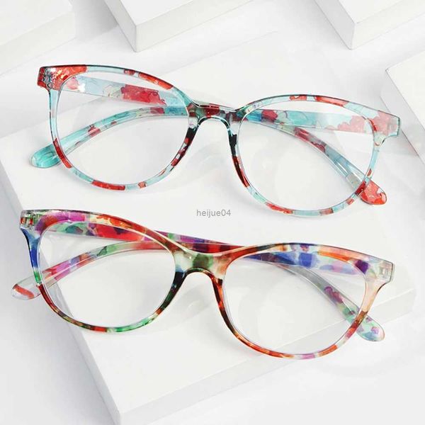 Armação de óculos moda elegante impressão flor óculos de leitura proteção para os olhos anti luz azul presbiopia óculos feminino ultraleve quadro