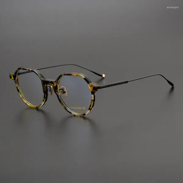 Güneş gözlüğü çerçeveleri yüksek kaliteli retro oval optik camlar çerçeve erkekler vintage titanyum asetat gözlükler kadın moda tam jant miyopi