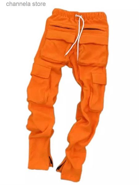 Herrenhosen Männer Übergroße Cargohosen Streetwear Lange Schritthosen Einfarbige Wolle dreidimensionale Taschen Schlank getäfelte warme Hosen männlich T240227