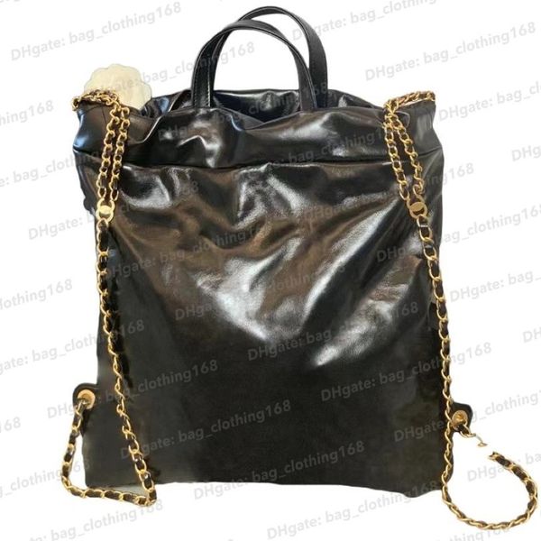 CC mochila preta bolsas designer mulher bolsa ouro-tom metal corda desenho corrente de couro real designer sacos bolsas tote back262d