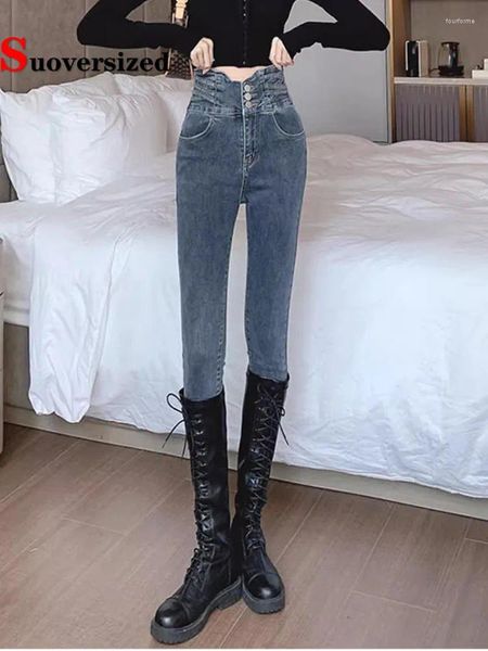 Jeans da donna a vita alta skinny a matita pantaloni vintage slim in denim elasticizzato primavera autunno streetwear moda coreana casual Vaqueros