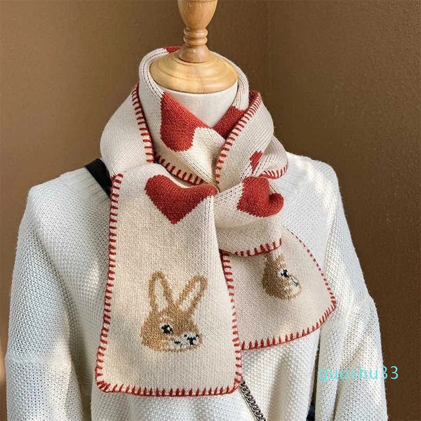 Love Rabbit Gestrickter Wollschal für Damen im College-Stil, koreanische Ausgabe, Studentenschal, niedliches Hals-Set aus Wolle