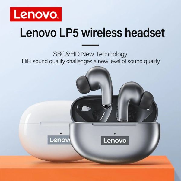 Çantalar Lenovo LP5 TWS Bluetooth Kulaklık 9D Stereo Hifi Sports Su Geçirmez Kablosuz Kulaklıklar İPhone 13 Xiaomi Bluetooth Kulaklıklar