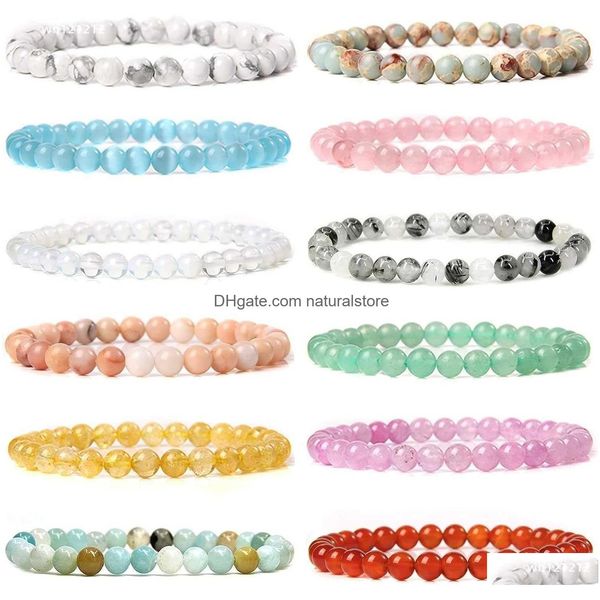 Colares Pingente Svovin 12 Pcs Gemstone 6mm Semi Precioso Rodada Frisada Pulseira Set Para Mulheres Homens Cura Cristal Stretch Energy Stone Dhpdm