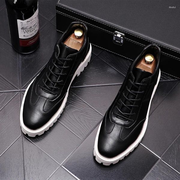 Botlar Erkekler Günlük Orijinal Deri Yakışıklı Beyaz Ayakkabılar Dantel-Up Platform Boot Genç Teenage Botalar Hombre Chaussure Homme