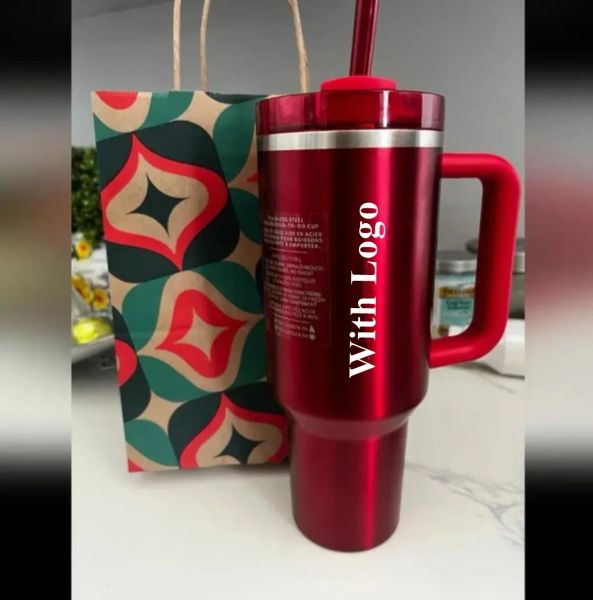 DHL Winter Cosmo Pink Red Holiday Target mit 1:1-Logo H2.0 40-Unzen-Becher aus Edelstahl mit Silikongriff, Deckel und Strohhalm, Reise-Autobecher, Wasserflaschen G227