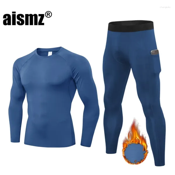 Herren Thermounterwäsche Aismz Fleece Thermo Winter Männer Lange Unterhosen Warme Kleidung Rashgard Kit Sport Kompression