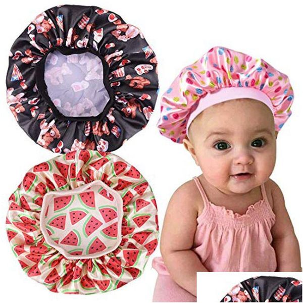 Berretti Cappelli Moda Bambini Cofano floreale in raso Ragazza Notte Berretto da sonno Cura dei capelli Testa morbida Er Wrap Berretti Sklies 6 colori Consegna goccia Ba Dhlbm