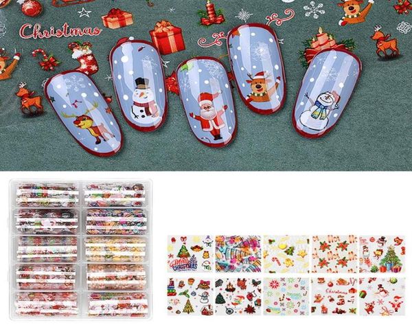 F656 Stile natalizio 3D Adesivo per nail art Adesivi Capodanno Decalcomania per unghie Slider Babbo Natale Pupazzo di neve Decorazione Manicure Involucri per unghie T9817471