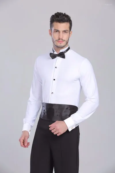 Palco desgaste 2024 chegada homens camisa de dança de salão vermelho / branco / preto top colar / andorinha colarinho homem latino