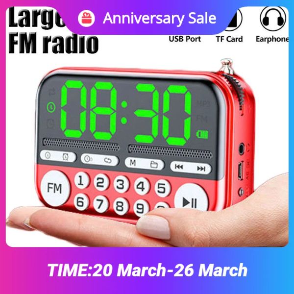 Lettori Radio portatile Ricevitore radio Fm Mini altoparlante Lettore Mp3 con display a LED Supporto Spegnimento Scheda di memoria TF/Disco u/Riproduzione auricolare