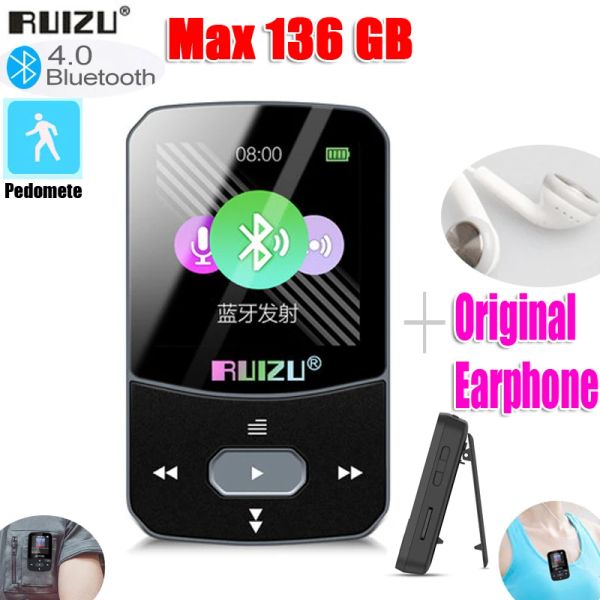 Spieler Neuankömmling Original RUIZU X52 Sport Bluetooth MP3-Player 8 GB Clip Mini mit Bildschirmunterstützung FM-Aufnahme EBook Uhr Schrittzähler