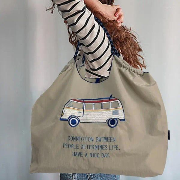 Depolama Çantaları Yeniden Kullanılabilir Market Moda Baskılı Naylon Tote Büyük Kapasiteli Hafif Çanta Malzemeleri