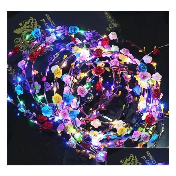 Accessori per capelli Lampeggiante Led Glow Fiore Corona Fasce Luce Festa Rave Floreale Capelli Ghirlanda Corona Matrimonio Ragazza Copricapo Drop Deli Dh6Rd