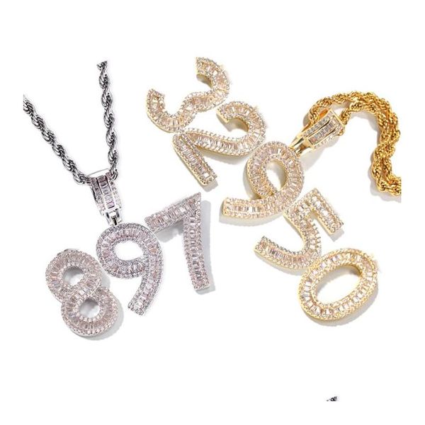 Colares Pingente Nova Moda Personalizado 18K Gold Bling Cubic Zirconia Digital Números Colar Personalizado Número de Esportes DIY Judeu Dhkie