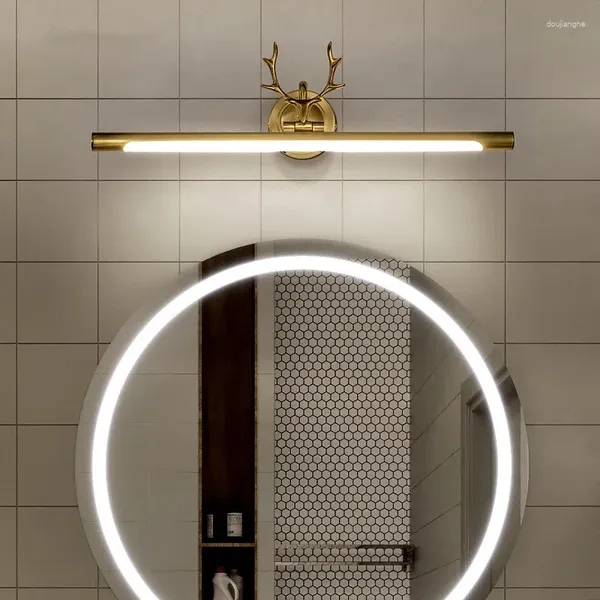 Настенный светильник, светодиодное освещение, зеркало, ванная комната, туалетный столик, деревянный, черный/золотой, декоративный, интерьерный, современный