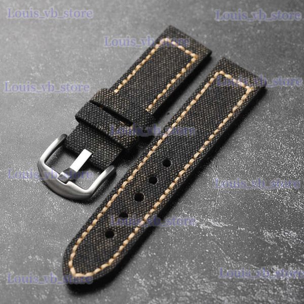 Assista Bandas Handmade Canvas Couro Strap Vintage Brown Superfície Tabela Drag Chain Adequado para Fat Sea Homens Cobre T240227