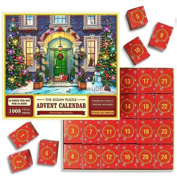 Quebra-cabeças Natal Advento Calendário Jigsaw Puzzle Caixa de Presente 1008pcs Puzzles Brinquedo 24 Dias Calendário de Contagem Regressiva Presente de Natal para Crianças AdultsL2403