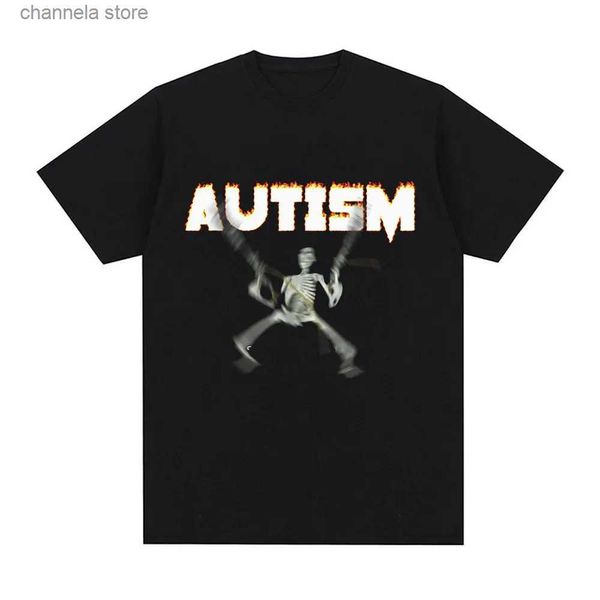 Homens camisetas Autismo Esqueleto Meme Camiseta Humor Engraçado Crânio Homens Mulheres Moda Hip Hop T-shirt Casual Algodão Manga Curta T-shirts T240227