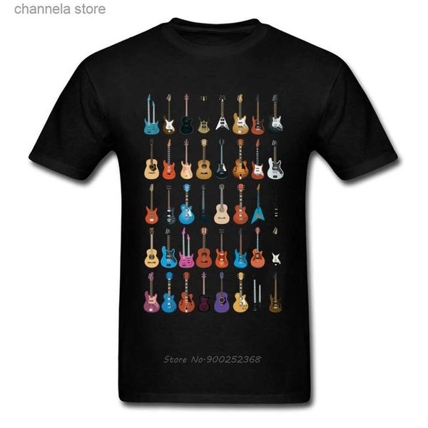 T-shirt da uomo Love Guitar T-shirt Uomo Different Guitars T Shirt Music Lover Divertente Tshirt Swag Abbigliamento personalizzato Estate Coolest Nero Streetwear T240227