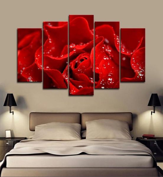 5 Stück gerahmte Wandkunst, rote Rose, Blumen-Wandkunst, Bilder für Schlafzimmer, Dekor, Poster und Drucke, Leinwandgemälde, 7164113