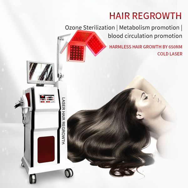 5 em 1 Diodo Laser 650nm LED Crescimento do cabelo Anti-perda de cabelo Cuidados com o couro cabeludo Salão de beleza Escova de fótons Massagem Secura Melhora o dispositivo com câmera de detecção HD