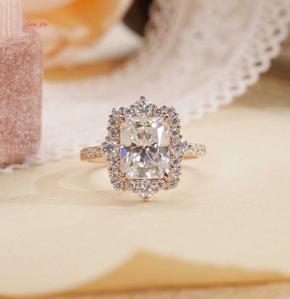 Alianças de casamento de diamante vintage 14K anel de moissanite em ouro real para mulheres