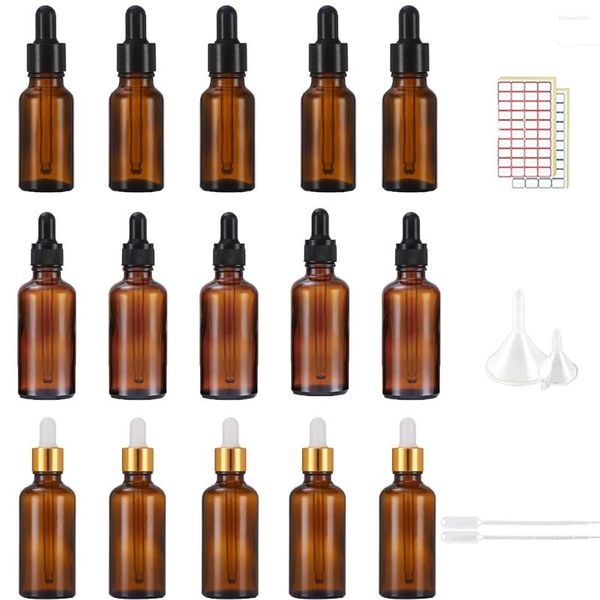 Garrafas de armazenamento 5pcs 5ml-100ml Garrafa de gota de vidro âmbar pipeta de reagente líquido a granel com recipiente conta-gotas para óleo essencial aromath